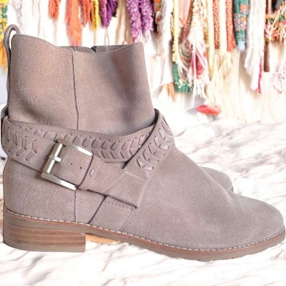 Jack Rogers Eliza Suede Beige Tan Moto Ankle‎ Boots Womens Size 8M